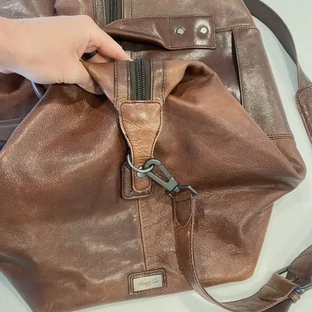 Kenneth Cole Leather Weekender Duffle Bag